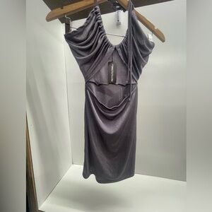 PrettyLittleThing Glitzy Dark Gray Putple Backless Halter Dress